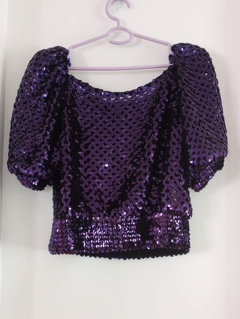 Partique New York Vintage Purple Sequin Puff-Sleeve Top Size Small